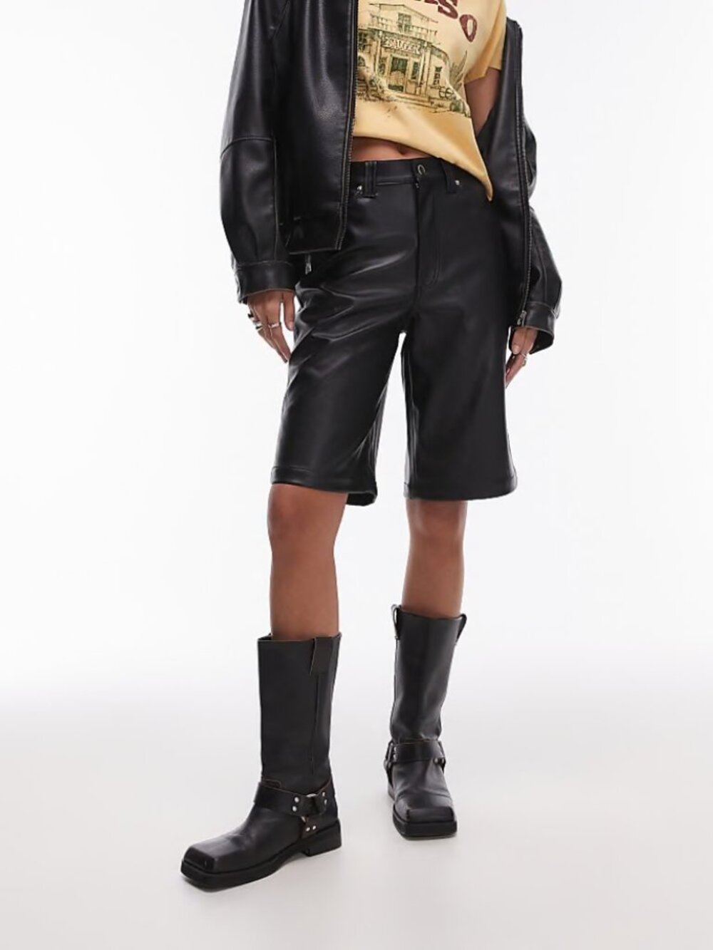 Topshop Faux Leather Awkward Length Shorts Black High Waist Buermuda Size 4 NWOT